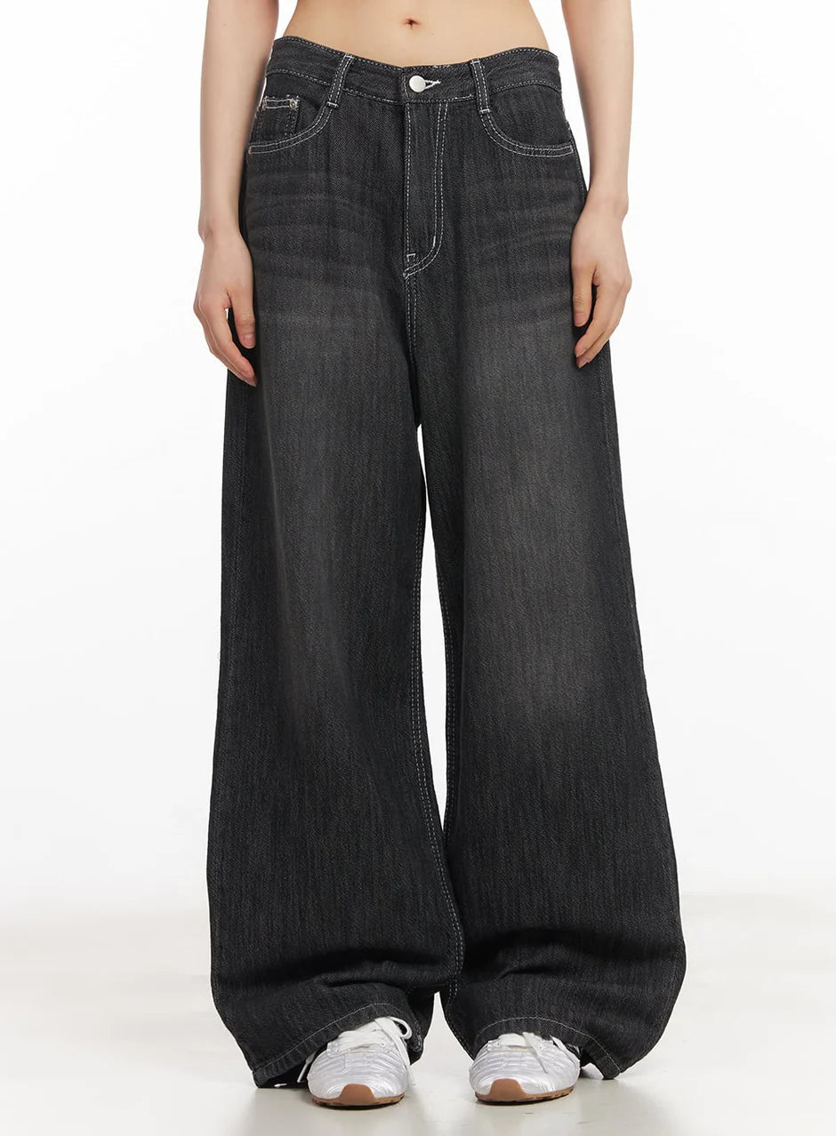 Norzay high waisted Wide Leg Jeans - Charcoal