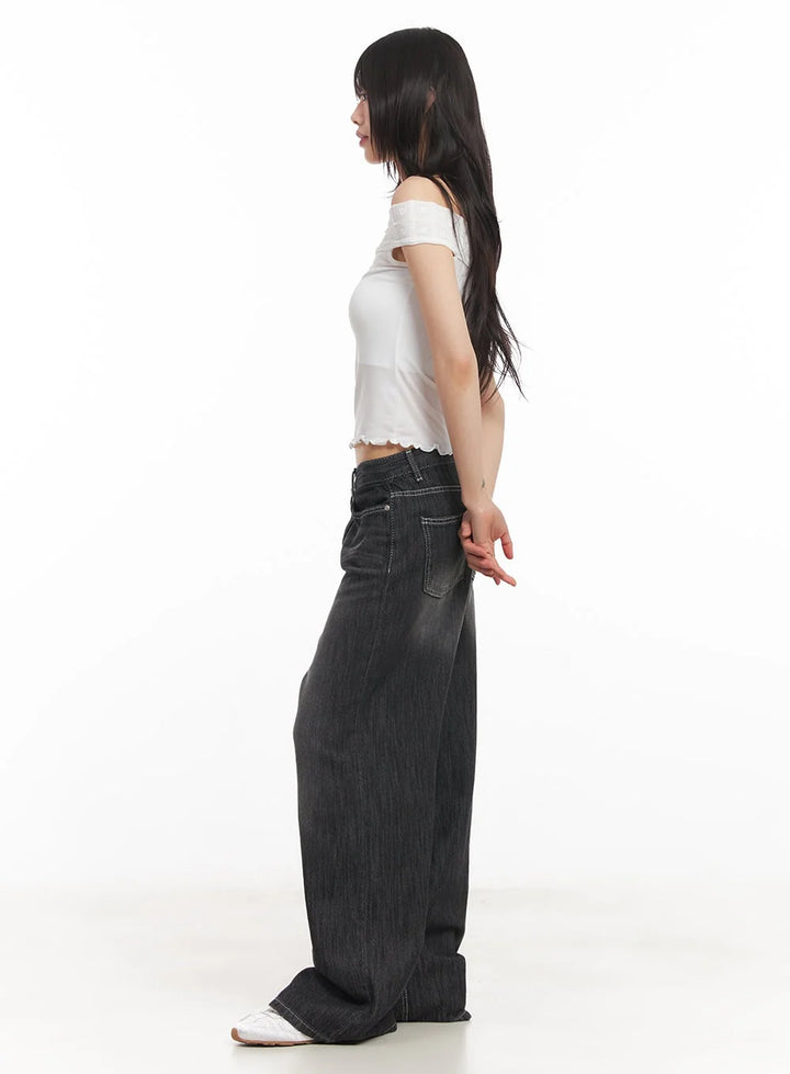 Norzay high waisted Wide Leg Jeans - Charcoal