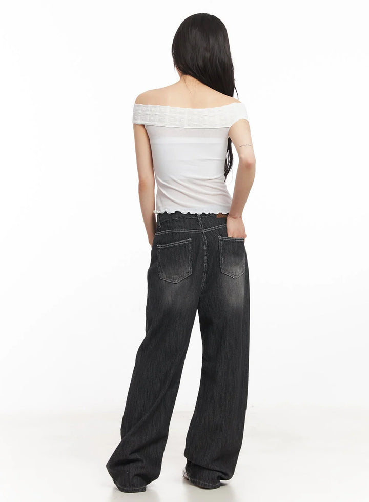 Norzay high waisted Wide Leg Jeans - Charcoal