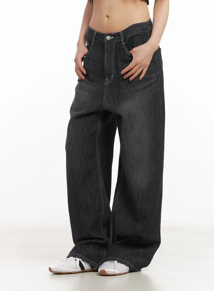 Norzay high waisted Wide Leg Jeans - Charcoal