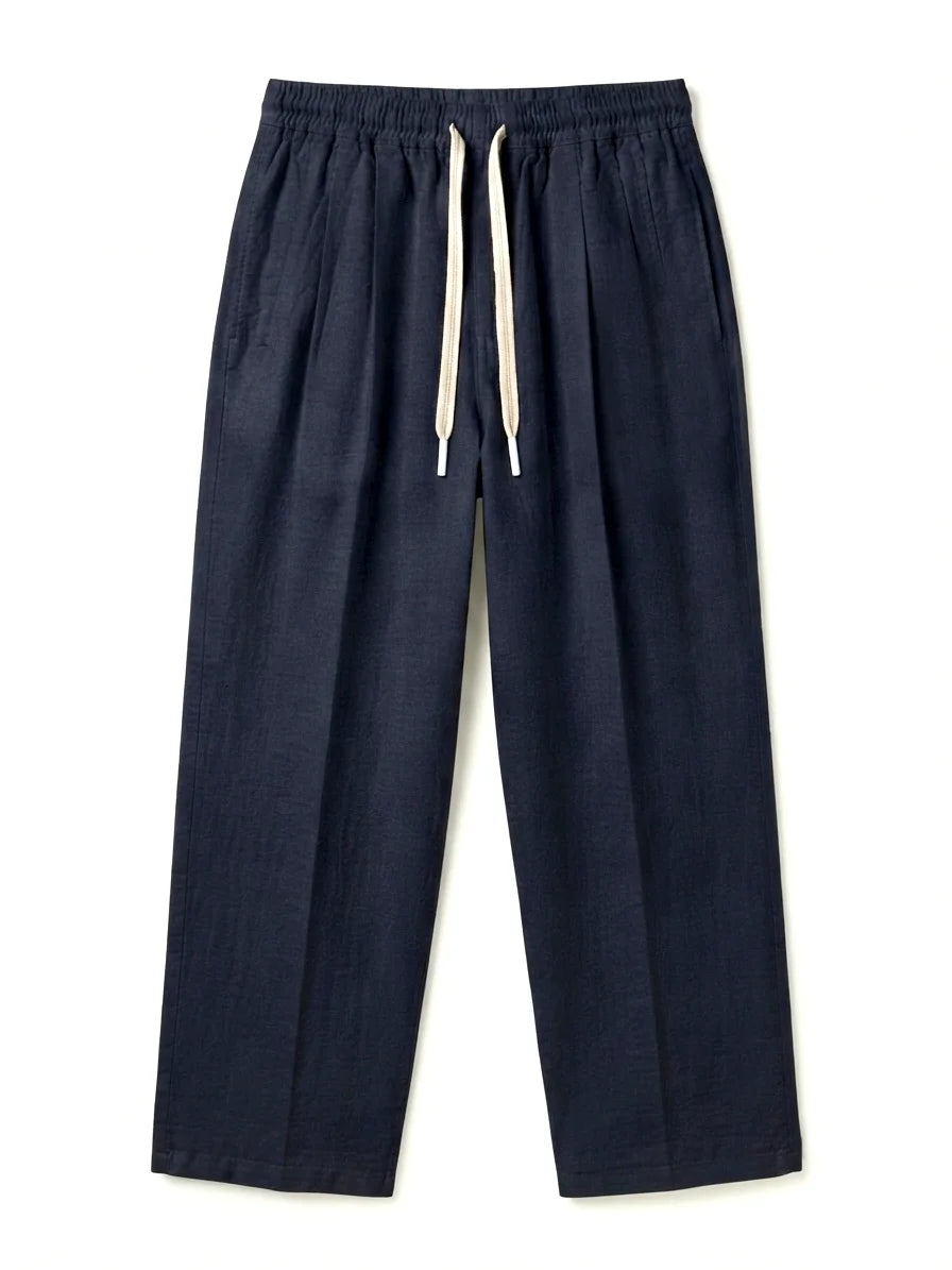 Norzay Wide Leg Pleated Trouser – Navy Blue