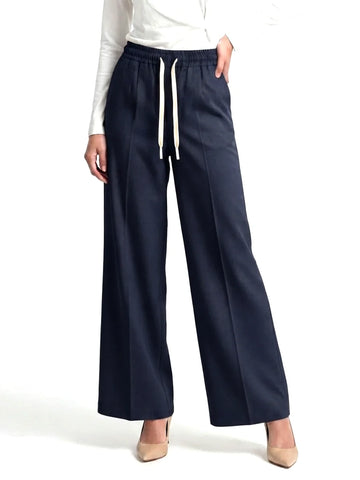 Norzay Wide Leg Pleated Trouser – Navy Blue