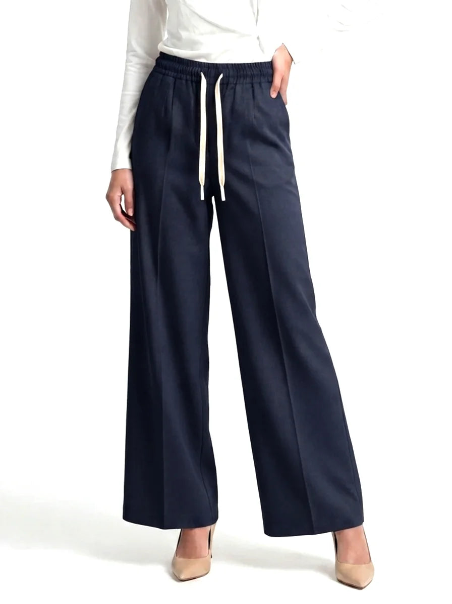 Norzay Wide Leg Pleated Trouser – Navy Blue