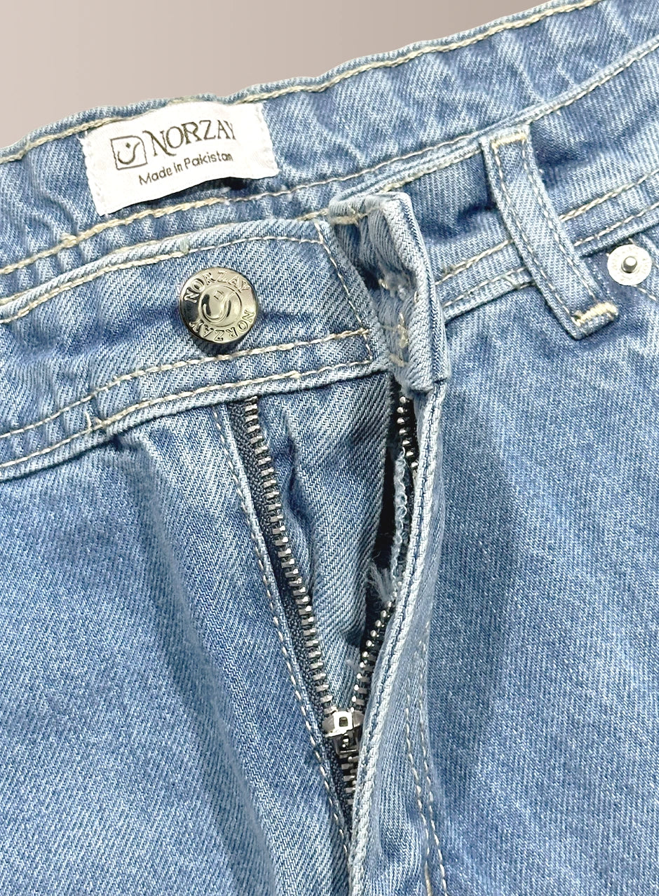 Norzay- Indigo Light Ice Blue High Waist Wide Leg Cargo Jeans