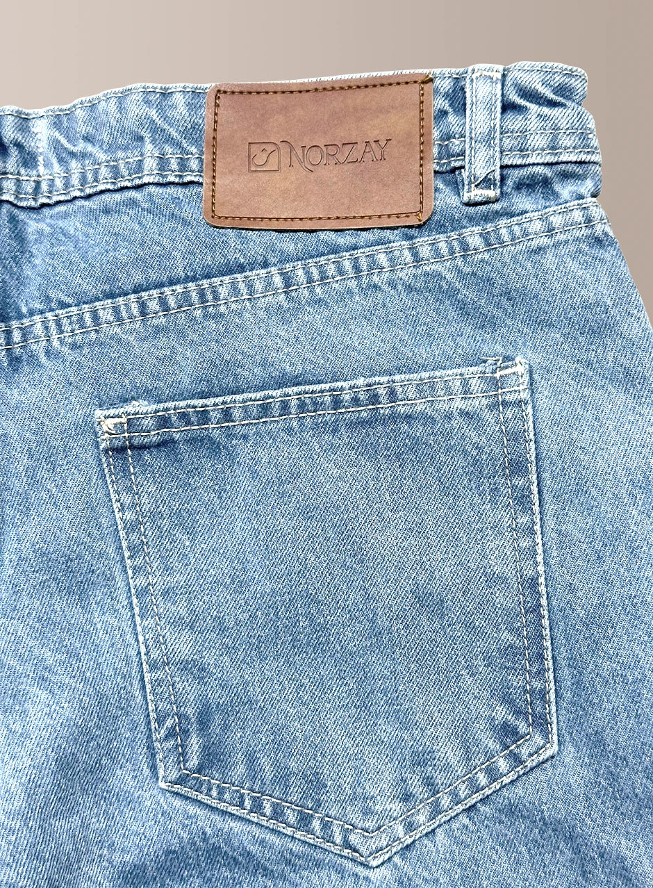 Norzay- Indigo Light Ice Blue High Waist Wide Leg Cargo Jeans