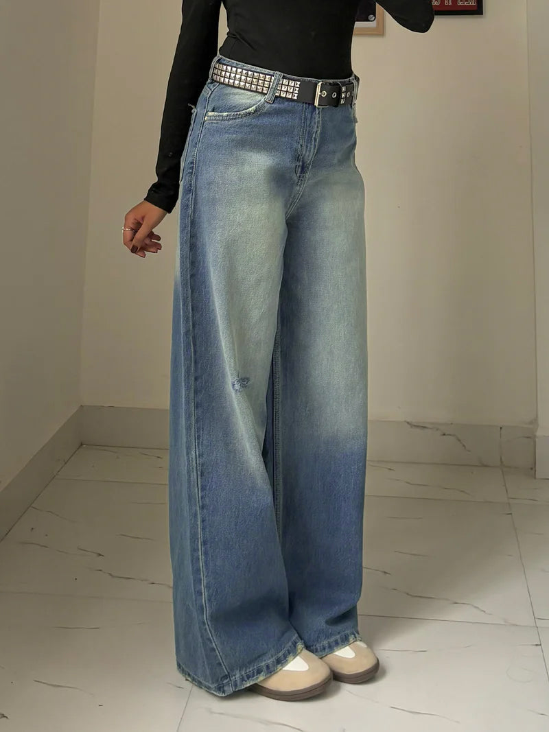 Norzay Airy Blue Washed Wide Leg Jeans