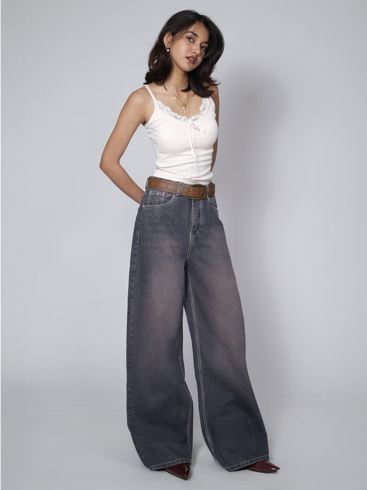 Norzay Burnt Blue Washed Wide Leg Jeans