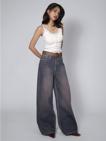 Norzay Burnt Blue Washed Wide Leg Jeans