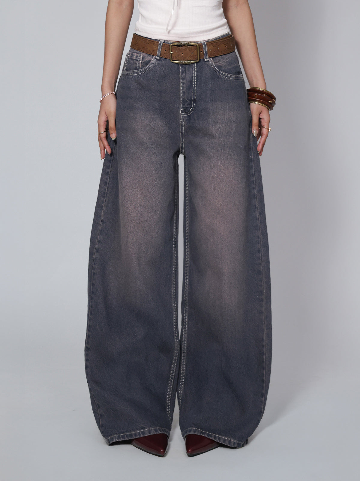 Norzay Burnt Blue Washed Wide Leg Jeans