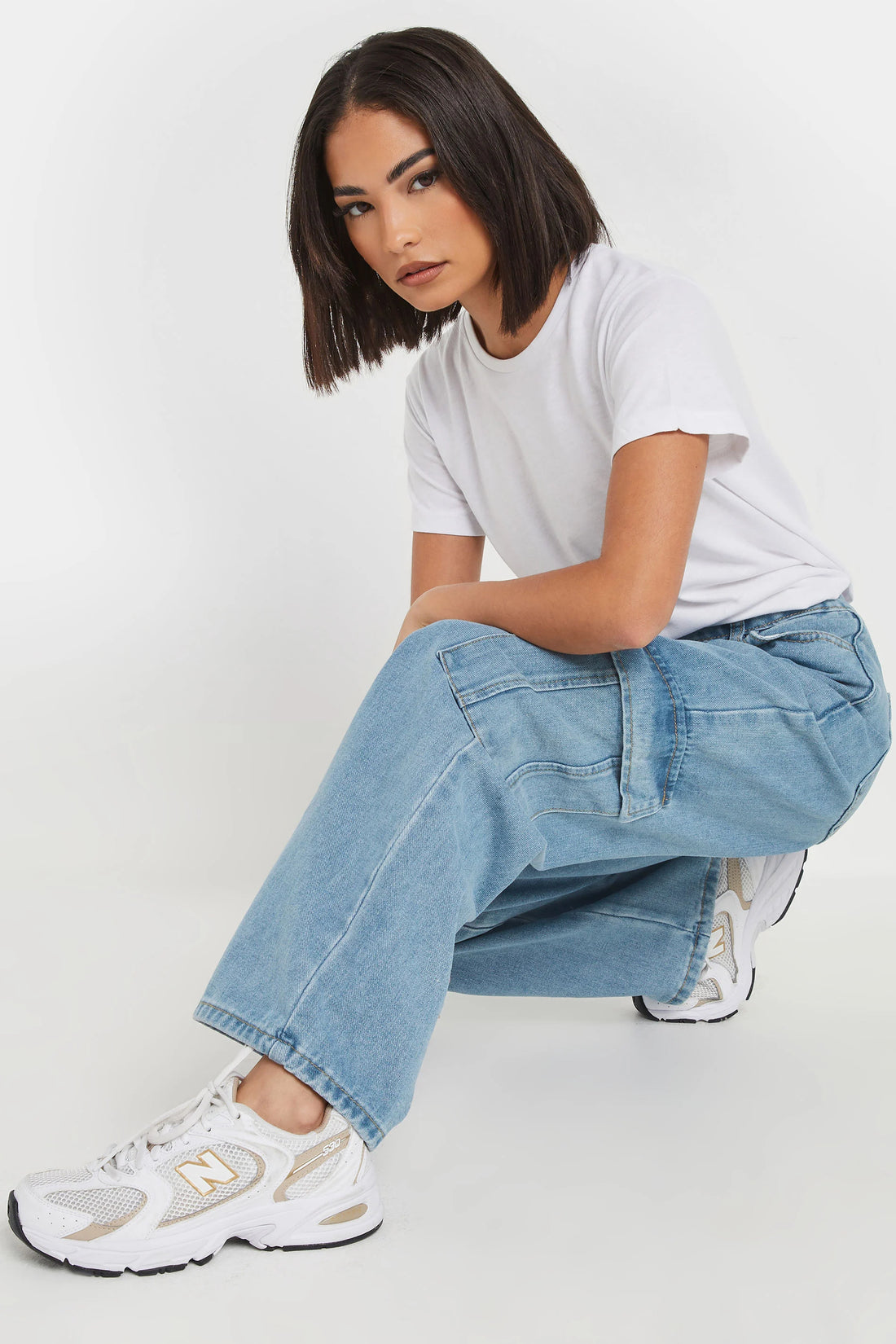 Norzay- Indigo  Ice Blue High Waist Wide Leg Cargo Jeans