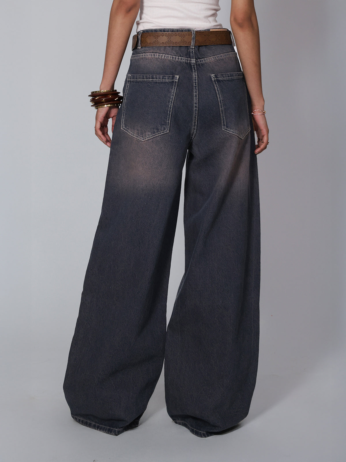 Norzay Burnt Blue Washed Wide Leg Jeans