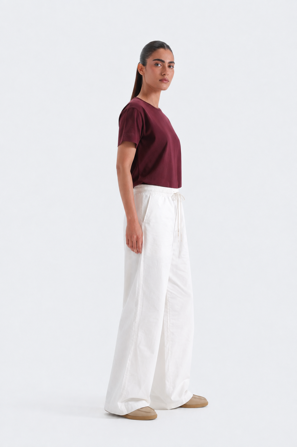 Norzay wide leg Pleated Trouser - White