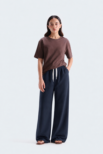 Norzay Wide Leg Pleated Trouser – Navy Blue