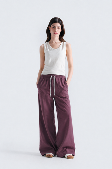 Norzay Wide Leg Pleated Trouser – Maroon