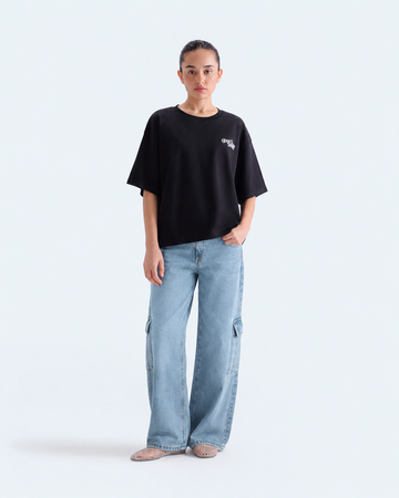 Norzay- Indigo  Ice Blue High Waist Wide Leg Cargo Jeans