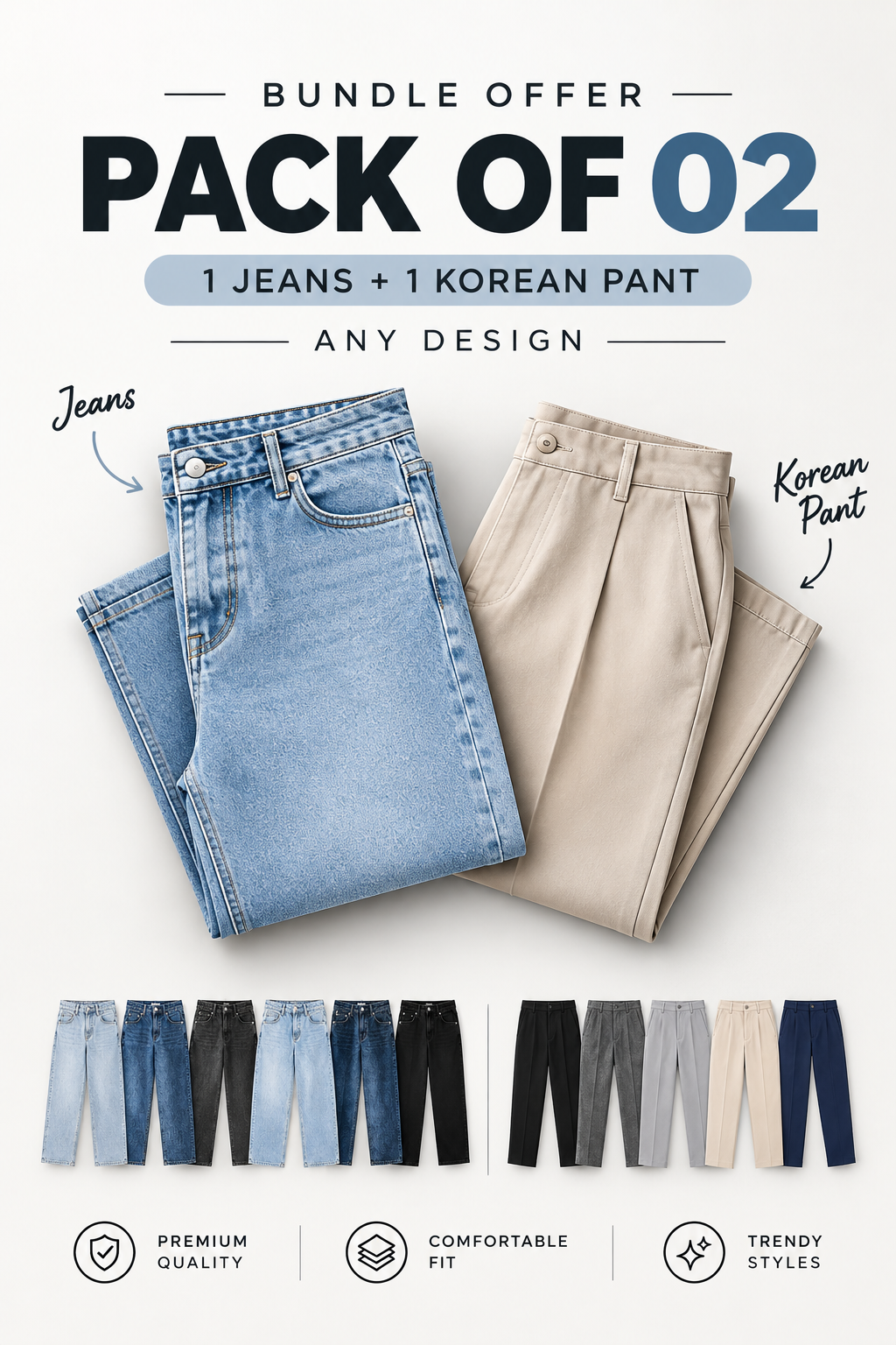 Pack of 2 wide leg jeans - Korean Pants