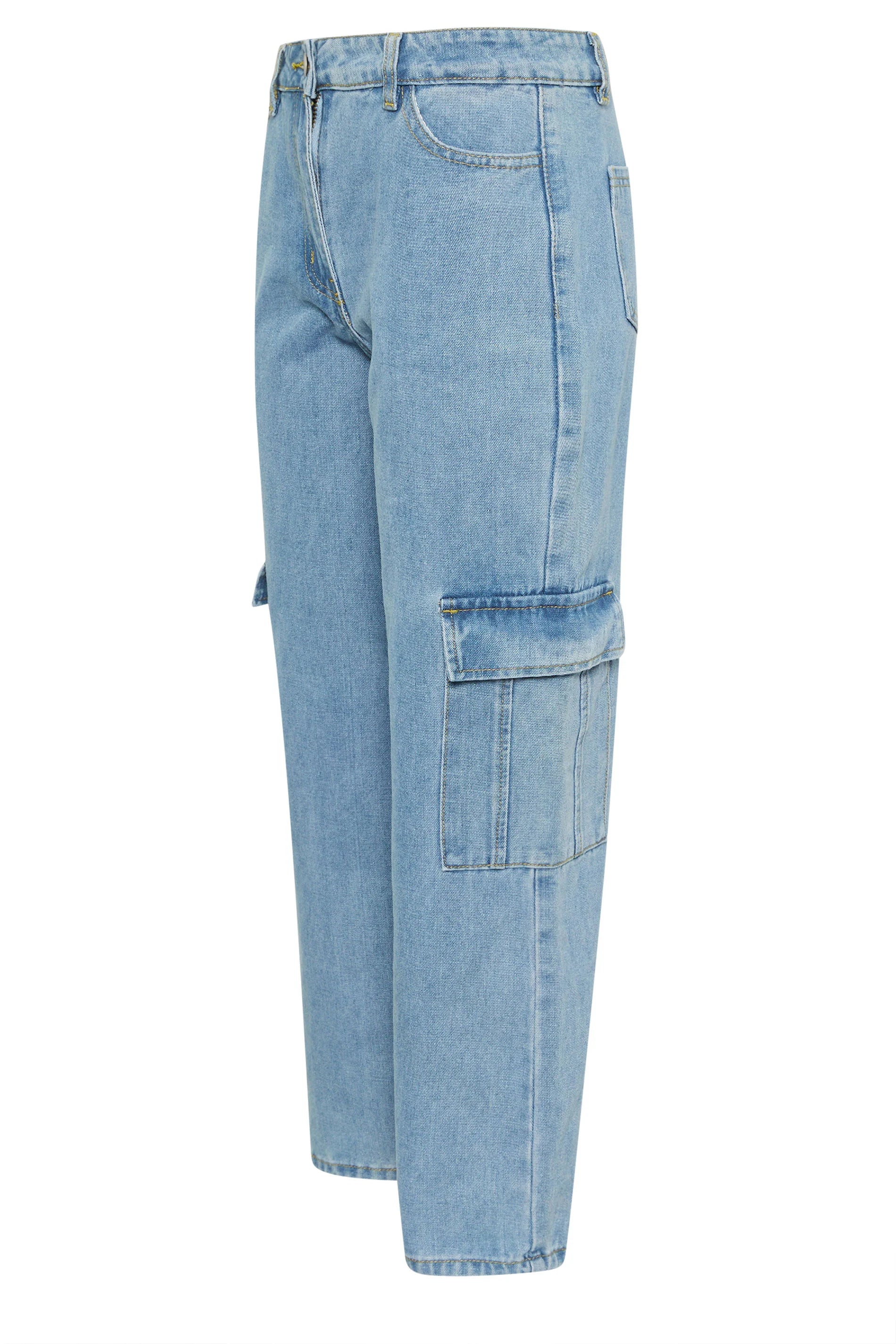 Norzay- Indigo  Ice Blue High Waist Wide Leg Cargo Jeans