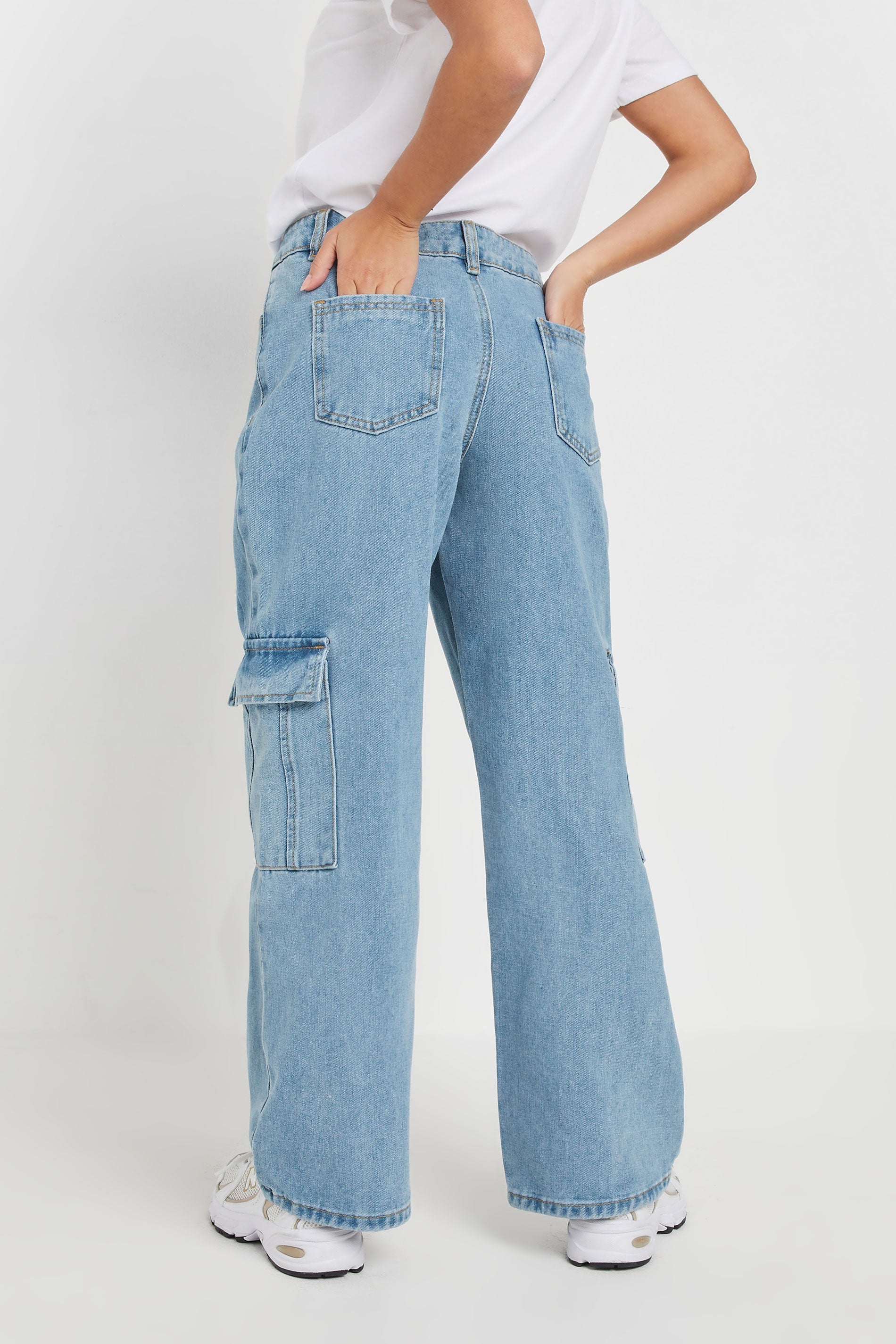 Norzay- Indigo  Ice Blue High Waist Wide Leg Cargo Jeans