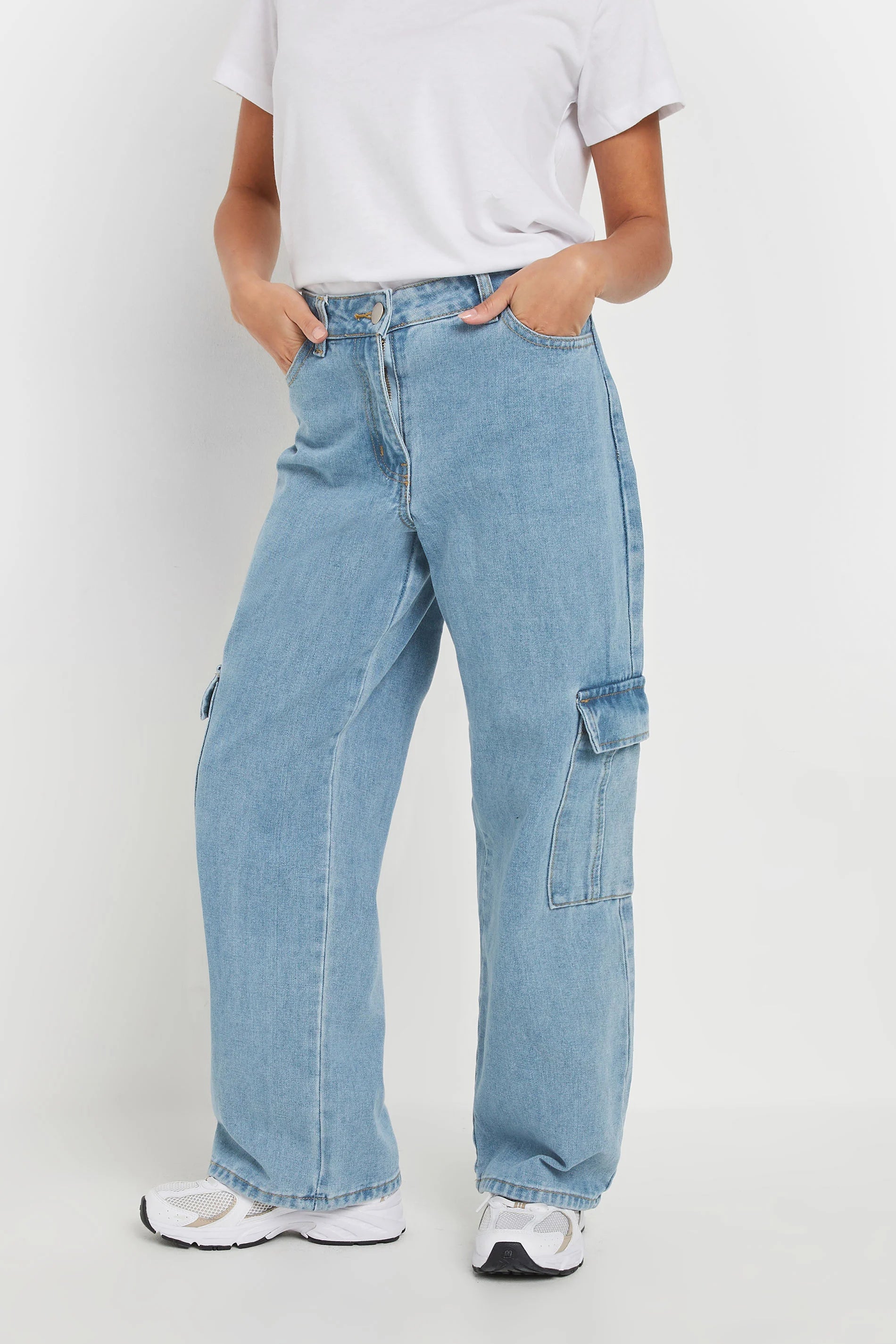 Norzay- Indigo  Ice Blue High Waist Wide Leg Cargo Jeans