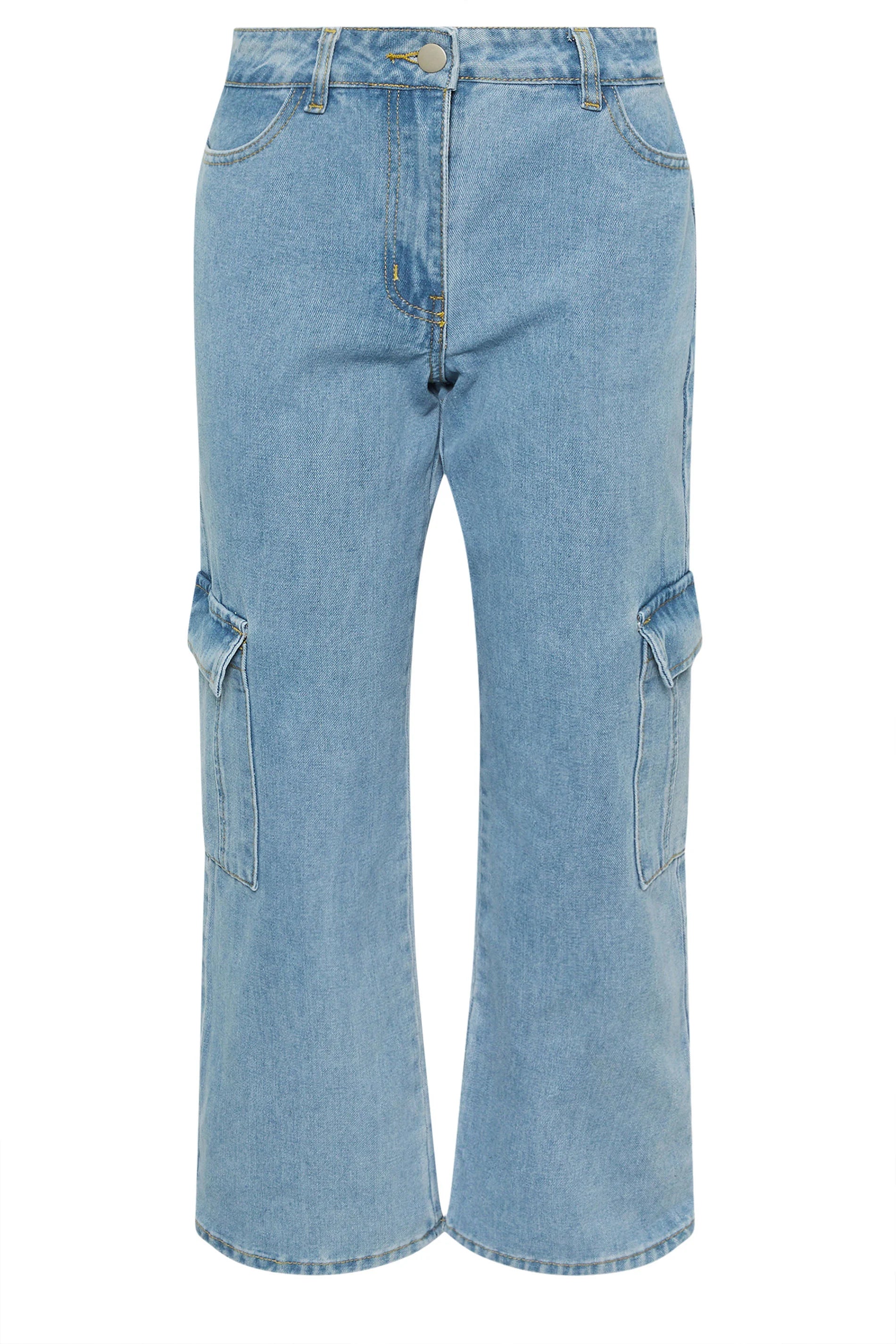 Norzay- Indigo  Ice Blue High Waist Wide Leg Cargo Jeans
